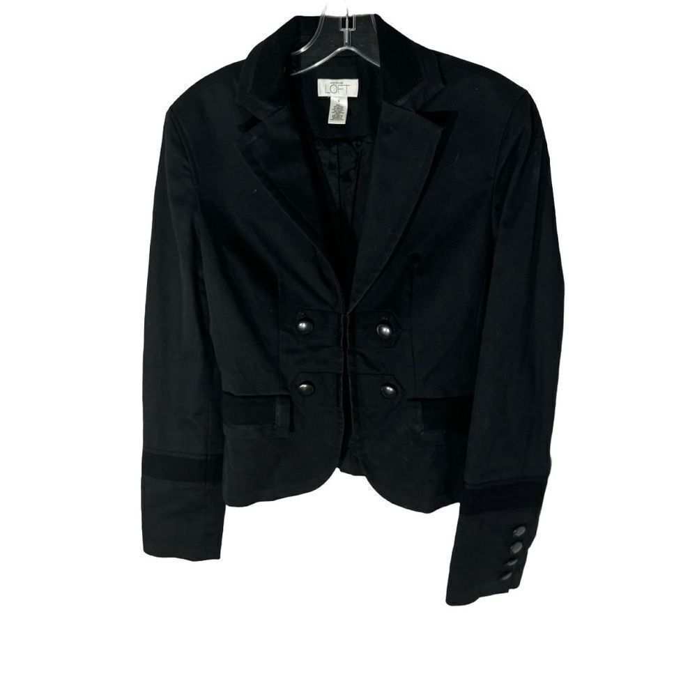Ann Taylor Loft Military Style Knit Twill Black Classic Blazer Size 4
